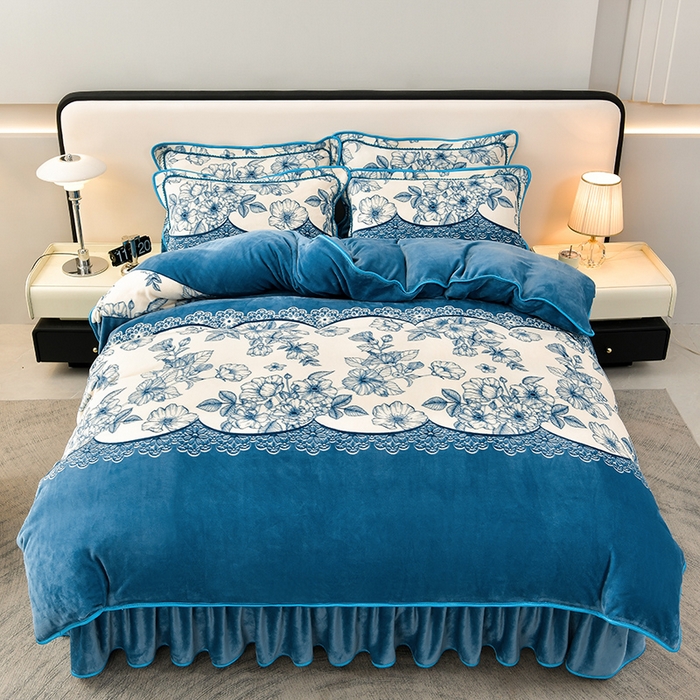 91家纺网 家纺一手货源 找家纺 （总）绘萱2025新品爆款8斤包边印花牛奶绒四件套床裙款法莱绒金貂貂狐