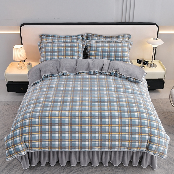 91家纺网 家纺一手货源 找家纺 （总）绘萱2025新品爆款8斤包边印花牛奶绒四件套床裙款法莱绒金貂貂狐