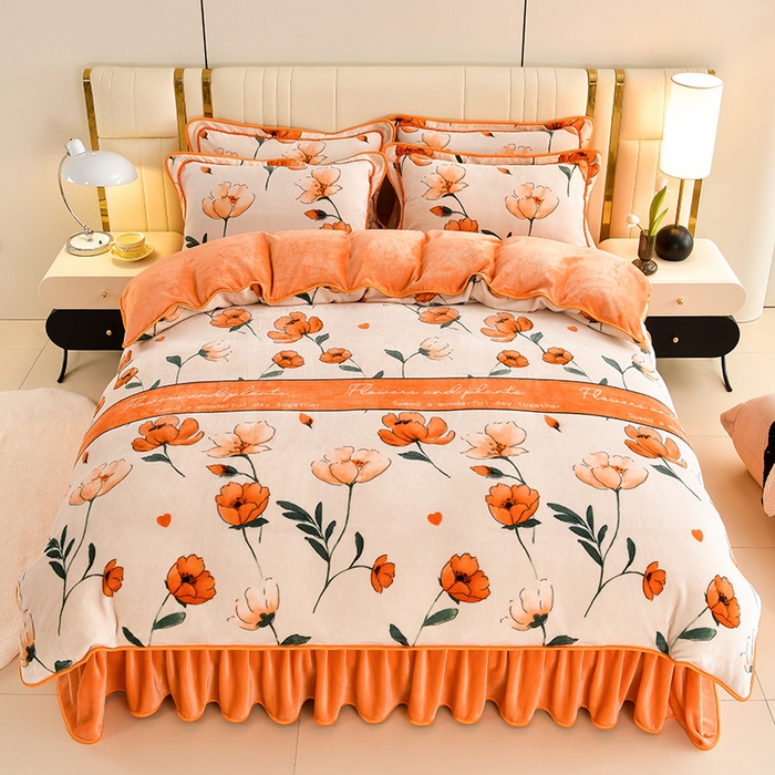 91家纺网 家纺一手货源 找家纺 （总）绘萱2025新品爆款8斤包边印花牛奶绒四件套床裙款法莱绒金貂貂狐