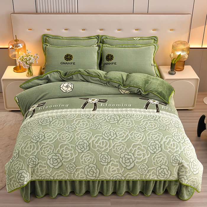 91家纺网 家纺一手货源 找家纺 （总）绘萱2025新品爆款8斤包边印花牛奶绒四件套床裙款法莱绒金貂貂狐