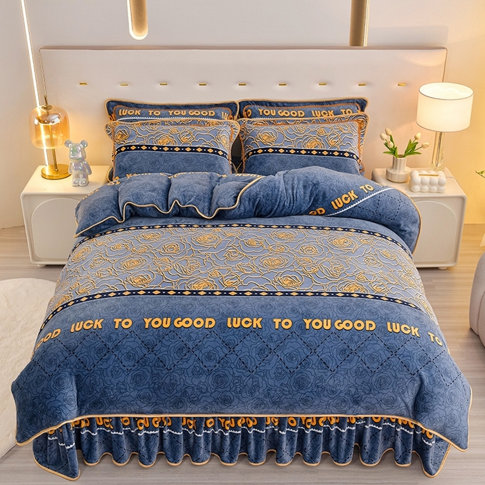 91家纺网 家纺一手货源 找家纺 （总）绘萱2025新品爆款8斤包边印花牛奶绒四件套床裙款法莱绒金貂貂狐