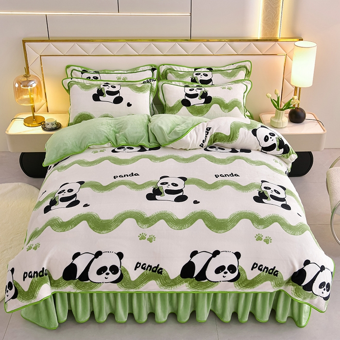 91家纺网 家纺一手货源 找家纺 （总）绘萱2025新品爆款8斤包边印花牛奶绒四件套床裙款法莱绒金貂貂狐