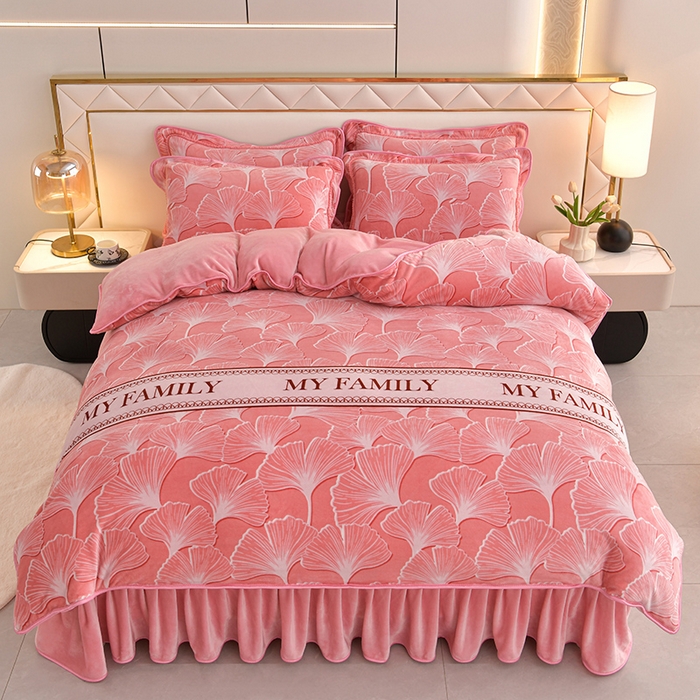 91家纺网 家纺一手货源 找家纺 （总）绘萱2025新品爆款8斤包边印花牛奶绒四件套床裙款法莱绒金貂貂狐