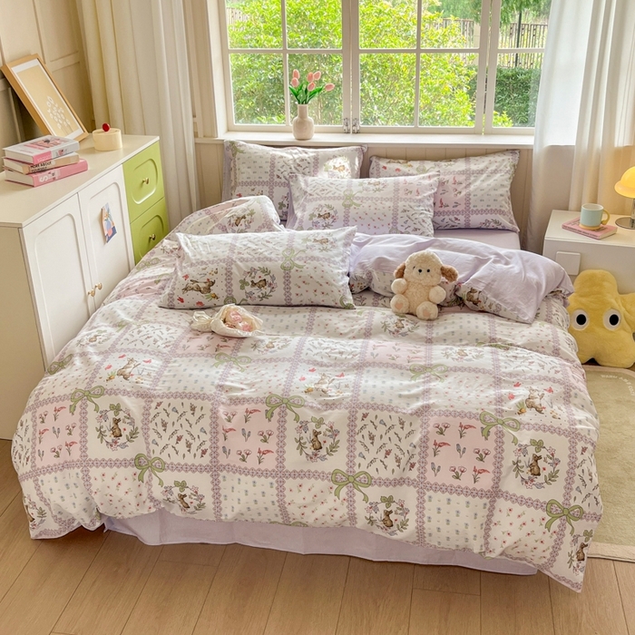 91家纺网 家纺一手货源 找家纺 （总）琪格格纺织 2025新款13070全棉纯棉小清新四件套