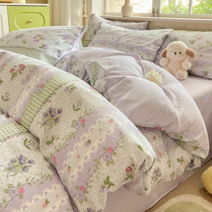 91家纺网 家纺一手货源 找家纺 （总）琪格格纺织 2025新款13070全棉纯棉小清新四件套