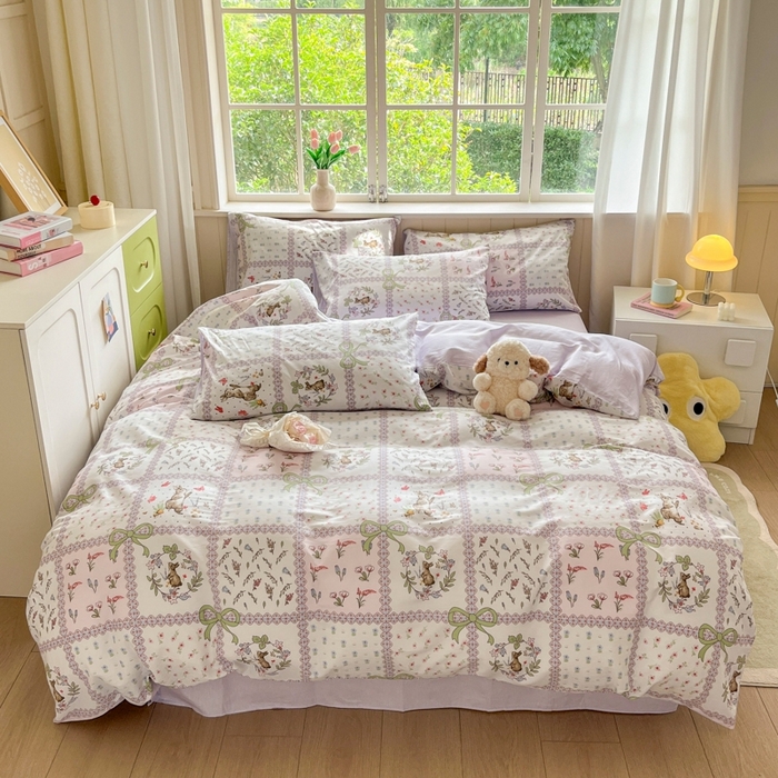 91家纺网 家纺一手货源 找家纺 （总）琪格格纺织 2025新款13070全棉纯棉小清新四件套