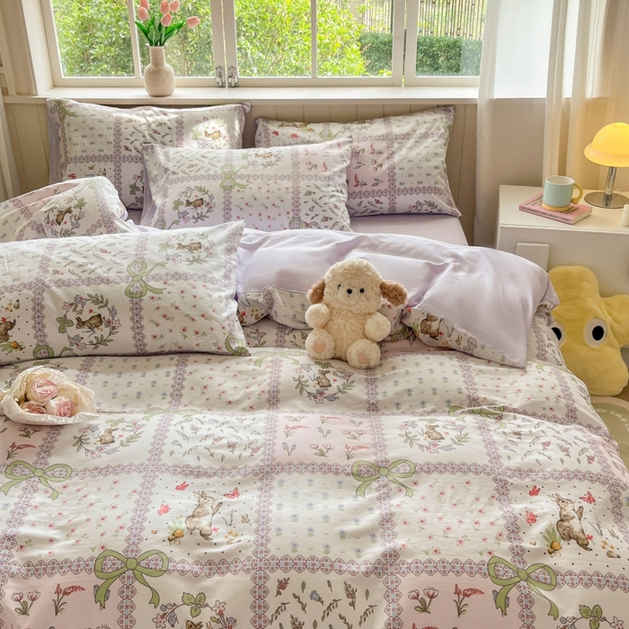 91家纺网 家纺一手货源 找家纺 （总）琪格格纺织 2025新款13070全棉纯棉小清新四件套