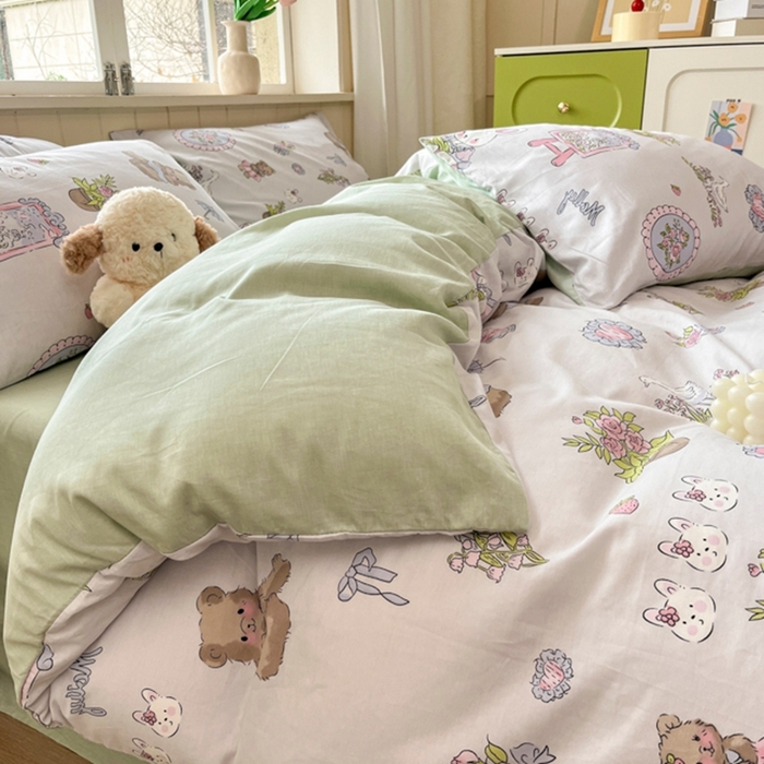 91家纺网 家纺一手货源 找家纺 琪格格纺织 2025新款13070全棉纯棉小清新四件套 开心乐园