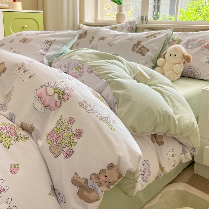 琪格格纺织 2025新款13070全棉纯棉小清新四件套 开心乐园