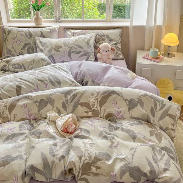 91家纺网 家纺一手货源 找家纺 琪格格纺织 2025新款13070全棉纯棉小清新四件套 繁枝