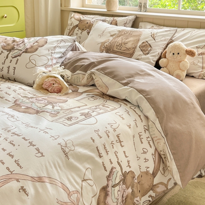 91家纺网 家纺一手货源 找家纺 琪格格纺织 2025新款13070全棉纯棉小清新四件套 悠然若若