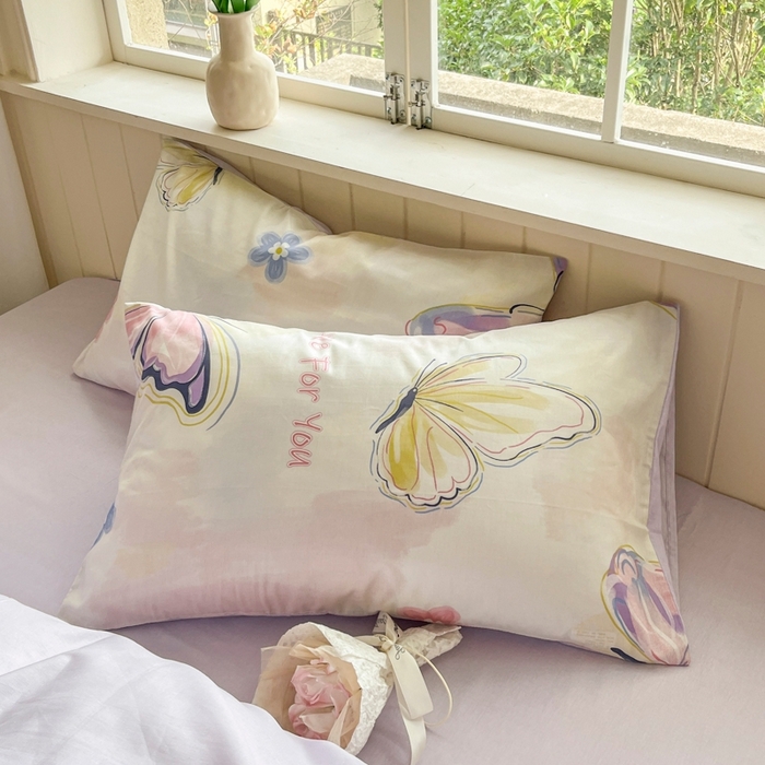 91家纺网 家纺一手货源 找家纺 琪格格纺织 2025新款13070全棉纯棉小清新四件套 彩蝶