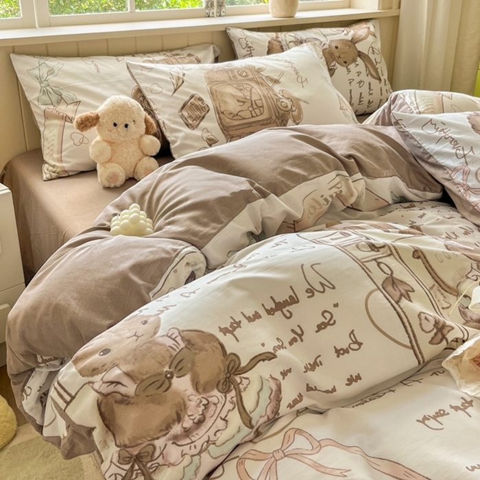 91家纺网 家纺一手货源 找家纺 琪格格纺织 2025新款13070全棉纯棉小清新四件套 悠然若若