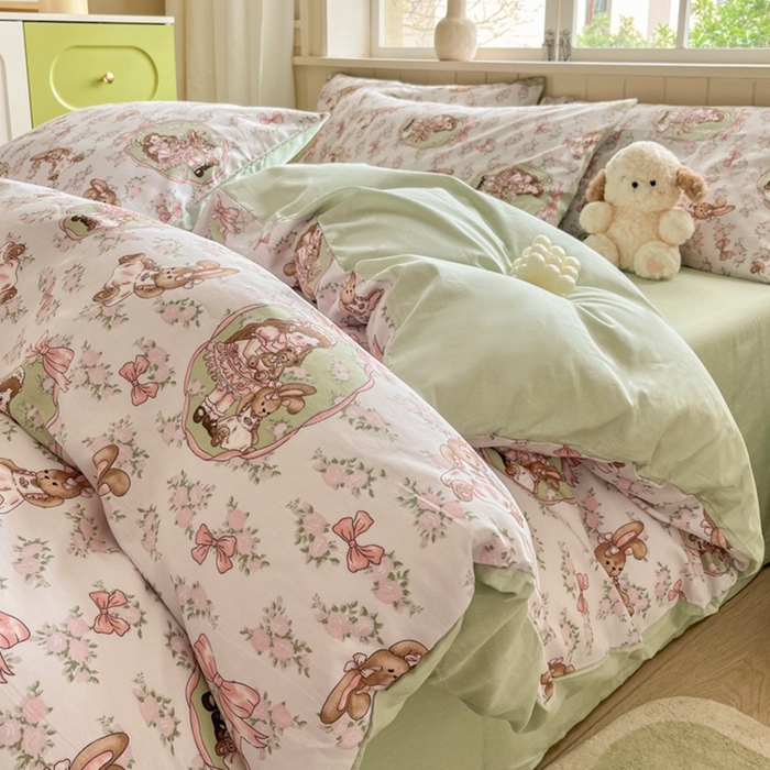 琪格格纺织 2025新款13070全棉纯棉小清新四件套 爱丽丝梦境-粉