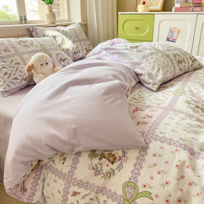 91家纺网 家纺一手货源 找家纺 琪格格纺织 2025新款13070全棉纯棉小清新四件套 爱尔兰绿野