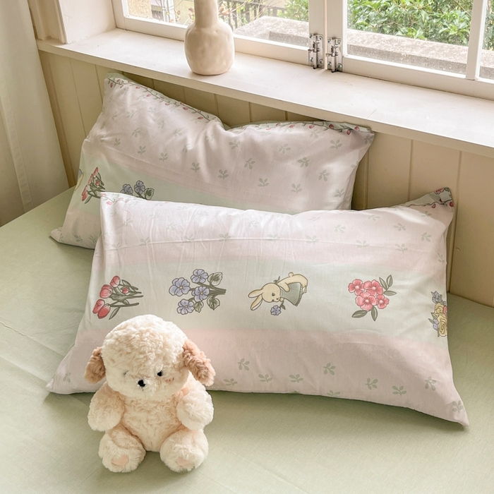 91家纺网 家纺一手货源 找家纺 琪格格纺织 2025新款13070全棉纯棉小清新四件套 花兔田园