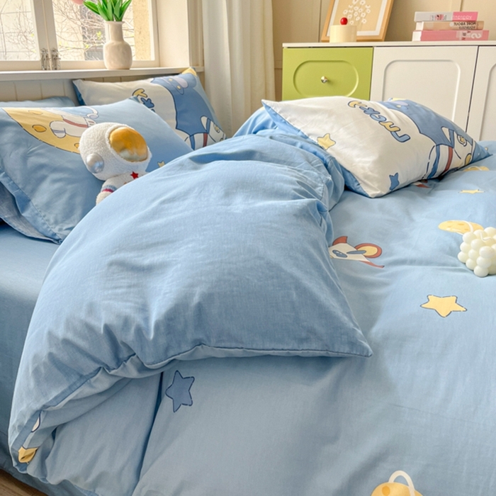 91家纺网 家纺一手货源 找家纺 琪格格纺织 2025新款13070全棉纯棉小清新四件套 淘气星球