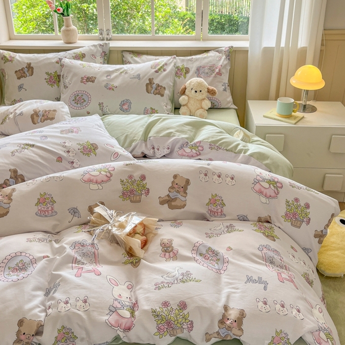 91家纺网 家纺一手货源 找家纺 琪格格纺织 2025新款13070全棉纯棉小清新四件套 开心乐园