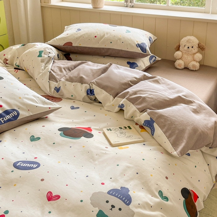 91家纺网 家纺一手货源 找家纺 琪格格纺织 2025新款13070全棉纯棉小清新四件套 时尚派对-咖