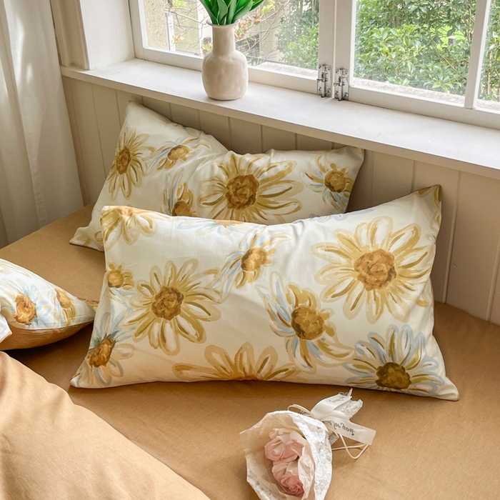 91家纺网 家纺一手货源 找家纺 琪格格纺织 2025新款13070全棉纯棉小清新四件套 璀璨花开-米色