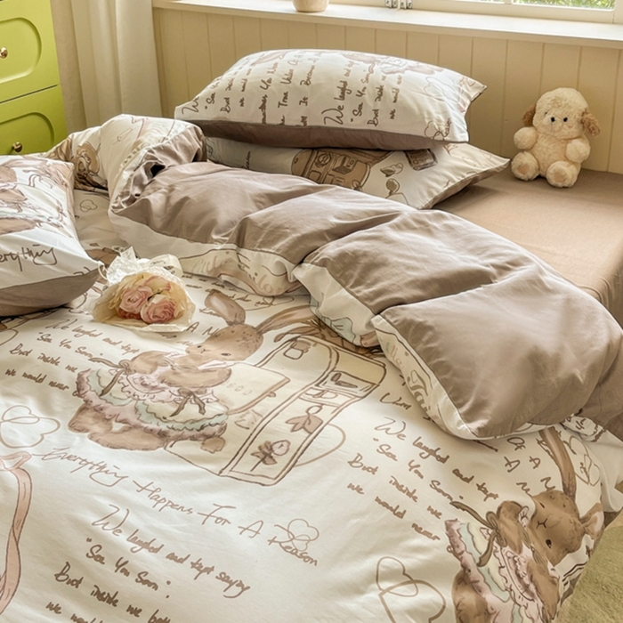 91家纺网 家纺一手货源 找家纺 琪格格纺织 2025新款13070全棉纯棉小清新四件套 悠然若若