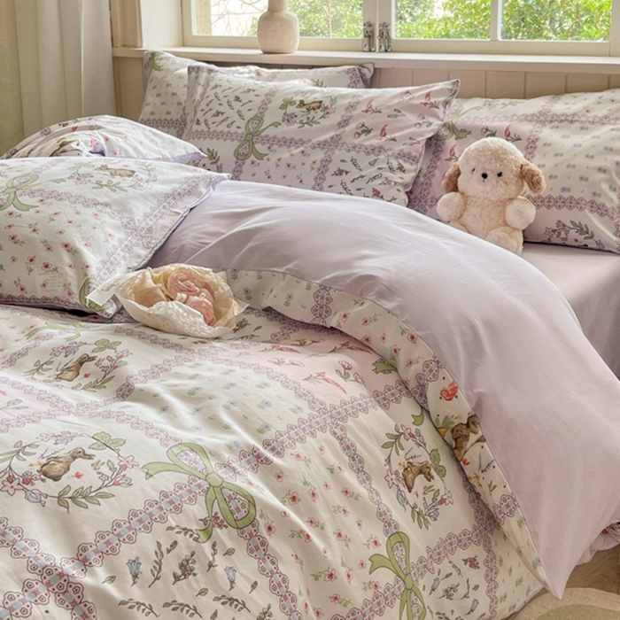 91家纺网 家纺一手货源 找家纺 琪格格纺织 2025新款13070全棉纯棉小清新四件套 爱尔兰绿野