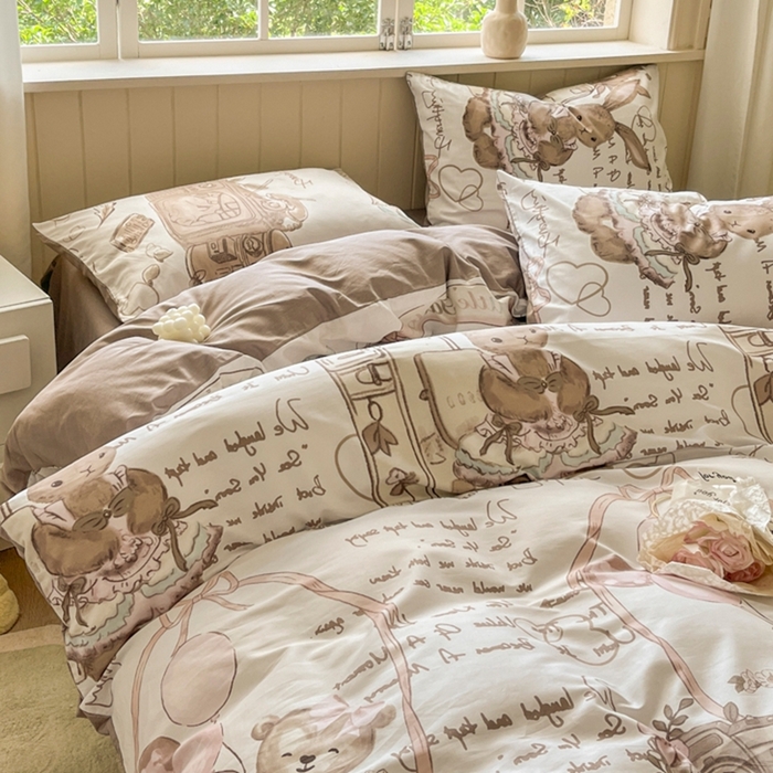 91家纺网 家纺一手货源 找家纺 琪格格纺织 2025新款13070全棉纯棉小清新四件套 悠然若若