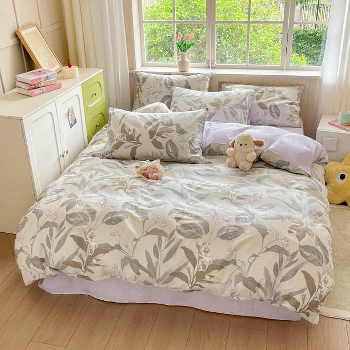 91家纺网 家纺一手货源 找家纺 琪格格纺织 2025新款13070全棉纯棉小清新四件套 繁枝