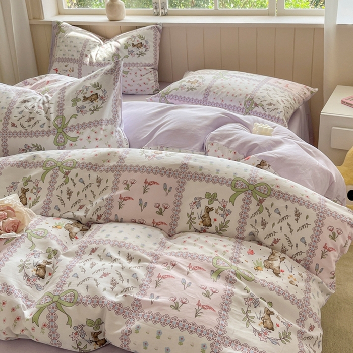 91家纺网 家纺一手货源 找家纺 琪格格纺织 2025新款13070全棉纯棉小清新四件套 爱尔兰绿野