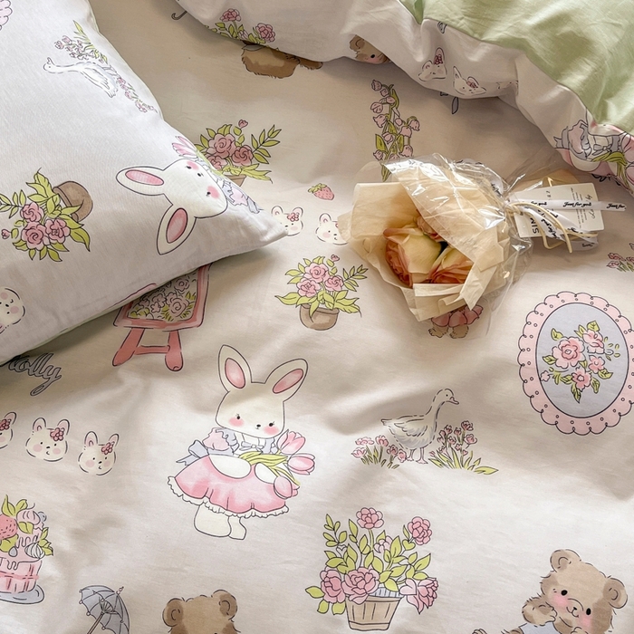 91家纺网 家纺一手货源 找家纺 琪格格纺织 2025新款13070全棉纯棉小清新四件套 开心乐园