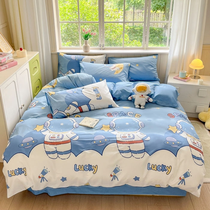 91家纺网 家纺一手货源 找家纺 琪格格纺织 2025新款13070全棉纯棉小清新四件套 淘气星球