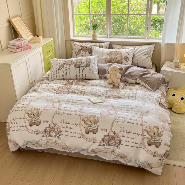 91家纺网 家纺一手货源 找家纺 琪格格纺织 2025新款13070全棉纯棉小清新四件套 悠然若若