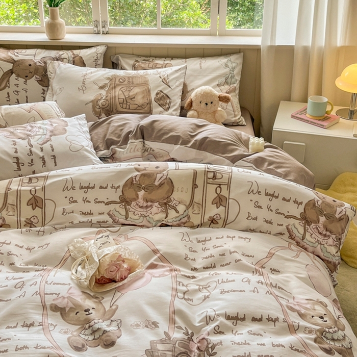 91家纺网 家纺一手货源 找家纺 琪格格纺织 2025新款13070全棉纯棉小清新四件套 悠然若若