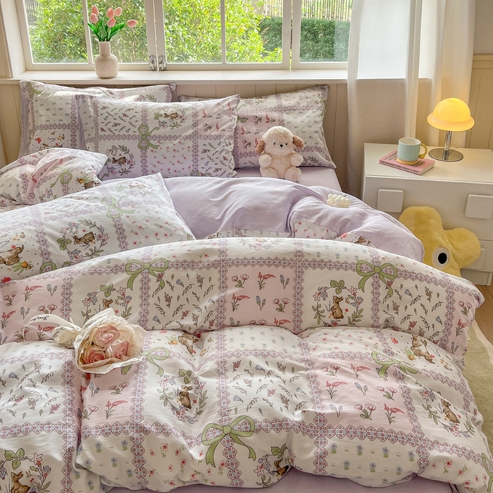 91家纺网 家纺一手货源 找家纺 琪格格纺织 2025新款13070全棉纯棉小清新四件套 爱尔兰绿野