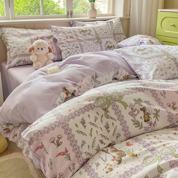 91家纺网 家纺一手货源 找家纺 琪格格纺织 2025新款13070全棉纯棉小清新四件套 爱尔兰绿野