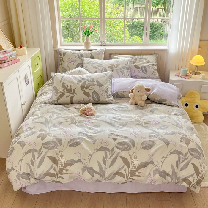 91家纺网 家纺一手货源 找家纺 琪格格纺织 2025新款13070全棉纯棉小清新四件套 繁枝