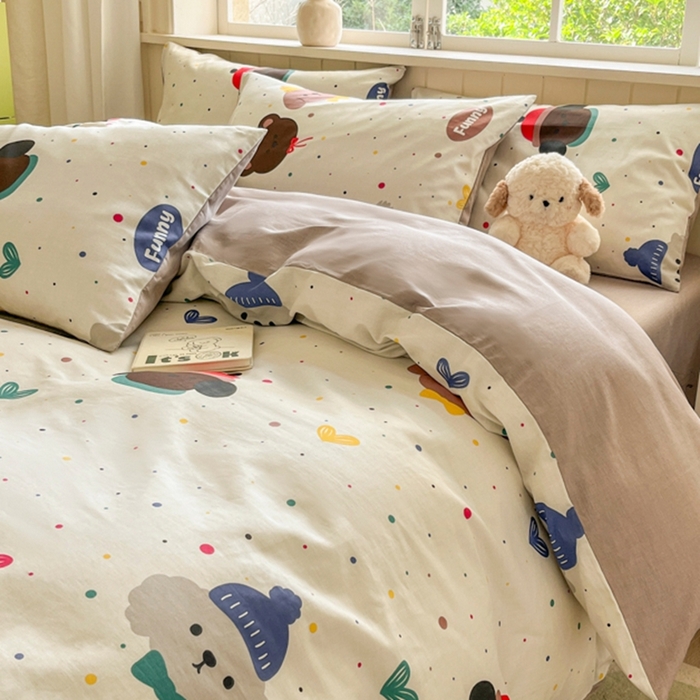 91家纺网 家纺一手货源 找家纺 琪格格纺织 2025新款13070全棉纯棉小清新四件套 时尚派对-咖