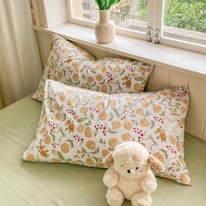 91家纺网 家纺一手货源 找家纺 琪格格纺织 2025新款13070全棉纯棉小清新四件套 花园小兔-浅绿