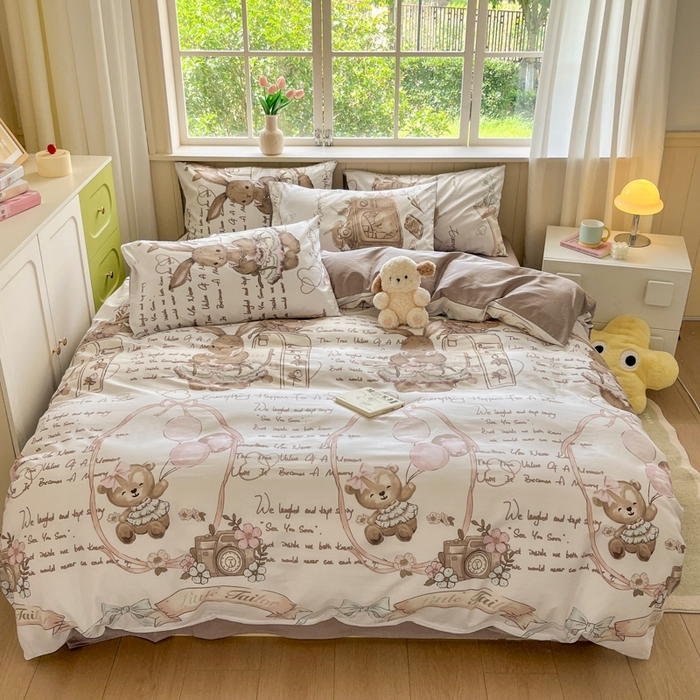 91家纺网 家纺一手货源 找家纺 琪格格纺织 2025新款13070全棉纯棉小清新四件套 悠然若若