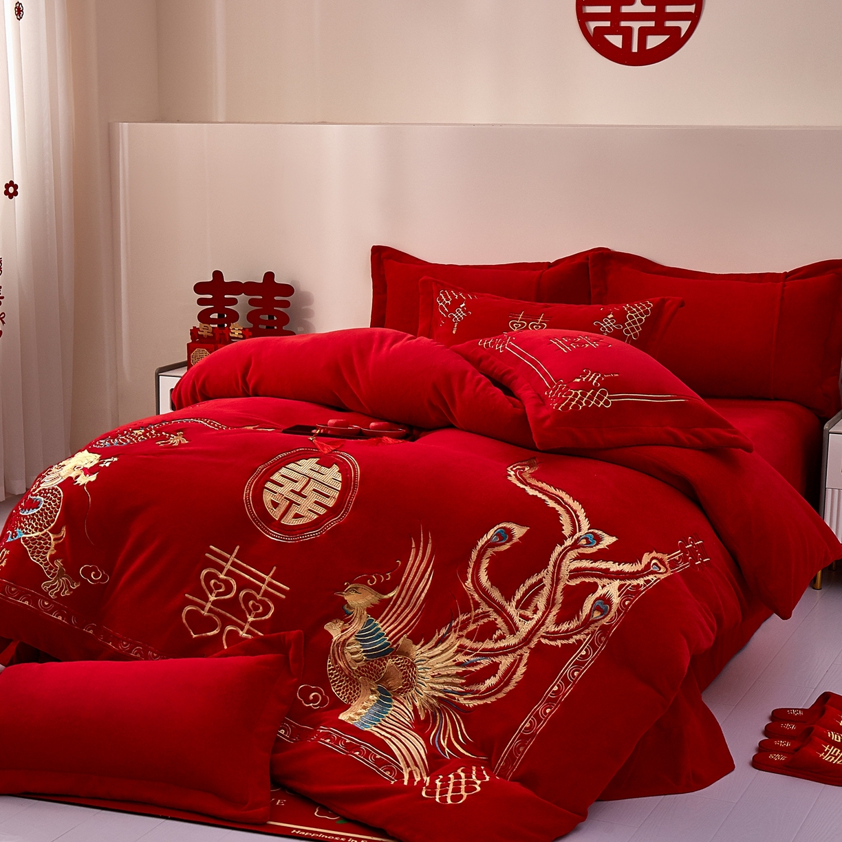 91家纺网 家纺一手货源 找家纺 （总）布乐意 2025新款高克重大红牛奶绒婚庆全工艺重工刺绣新中式结婚四件套六件套小红书推荐抖音直播爆款