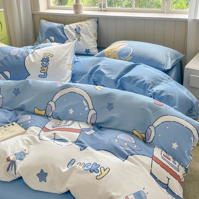 91家纺网 家纺一手货源 找家纺 琪格格纺织 2025新款13070全棉纯棉小清新四件套 淘气星球