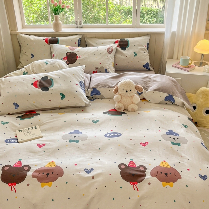 91家纺网 家纺一手货源 找家纺 琪格格纺织 2025新款13070全棉纯棉小清新四件套 时尚派对-咖