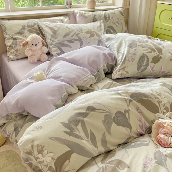 91家纺网 家纺一手货源 找家纺 琪格格纺织 2025新款13070全棉纯棉小清新四件套 繁枝