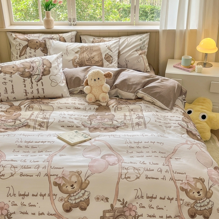 91家纺网 家纺一手货源 找家纺 琪格格纺织 2025新款13070全棉纯棉小清新四件套 悠然若若