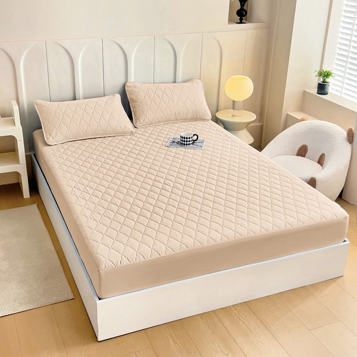 91家纺网 家纺一手货源 找家纺 蝶蔻家纺 2025新款亚马逊外贸跨境亲肤磨毛夹棉涤纶TPU防水床笠虾皮希音Temu爆款 卡其