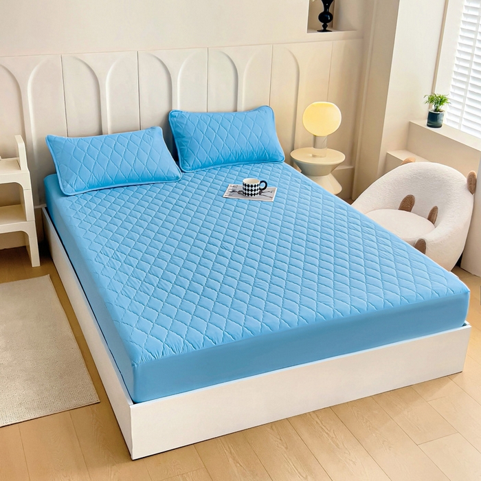 91家纺网 家纺一手货源 找家纺 蝶蔻家纺 2025新款亚马逊外贸跨境亲肤磨毛夹棉涤纶TPU防水床笠虾皮希音Temu爆款 浅蓝