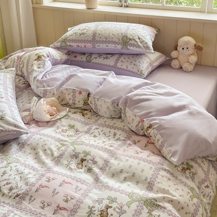 91家纺网 家纺一手货源 找家纺 琪格格纺织 2025新款13070全棉纯棉小清新四件套 爱尔兰绿野