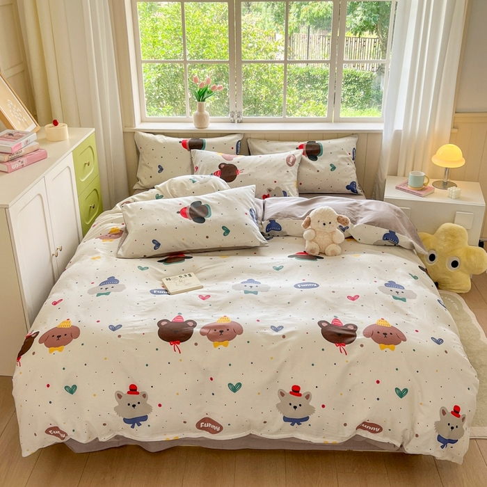 91家纺网 家纺一手货源 找家纺 琪格格纺织 2025新款13070全棉纯棉小清新四件套 时尚派对-咖