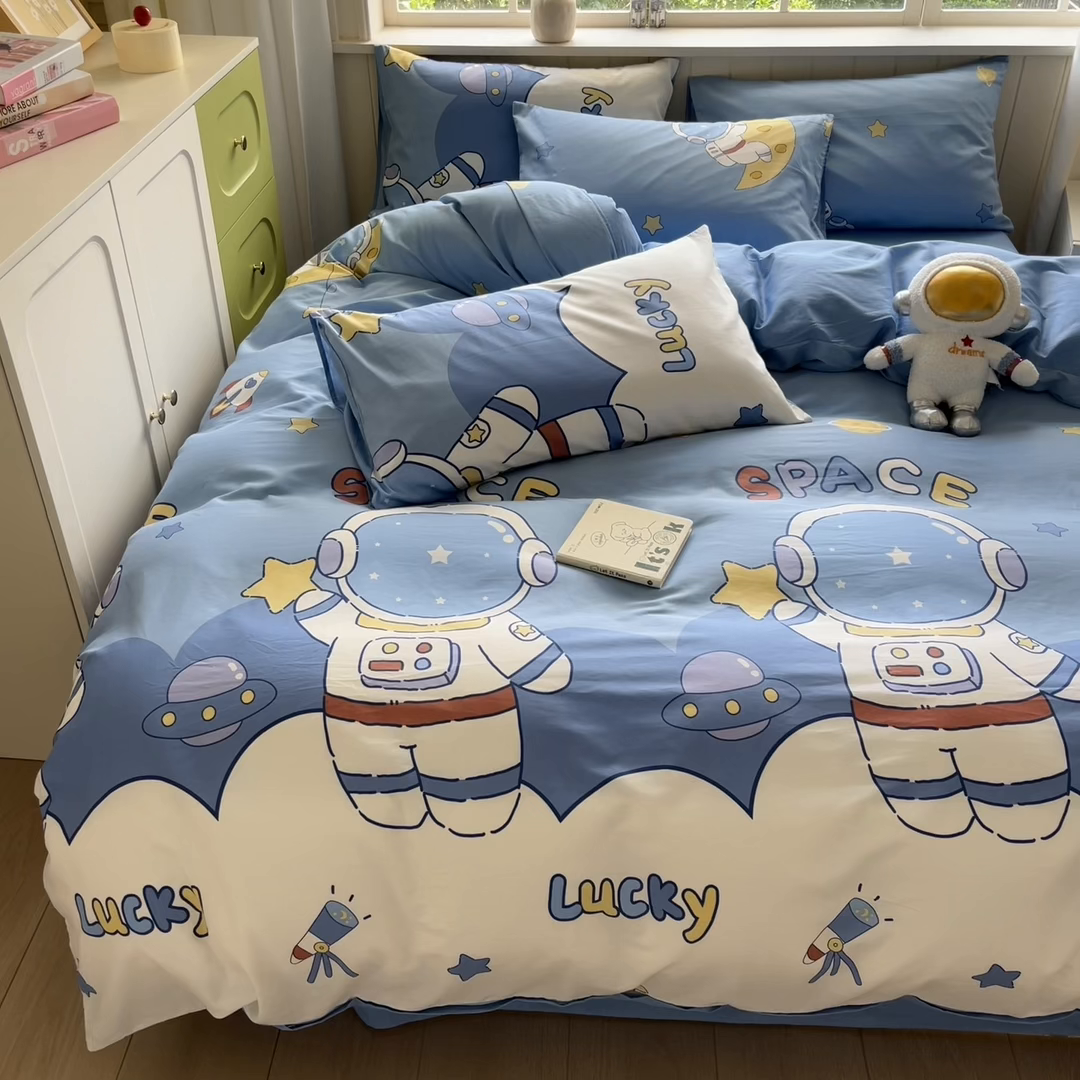 91家纺网 家纺一手货源 找家纺 琪格格纺织 2025新款13070全棉纯棉小清新四件套 淘气星球