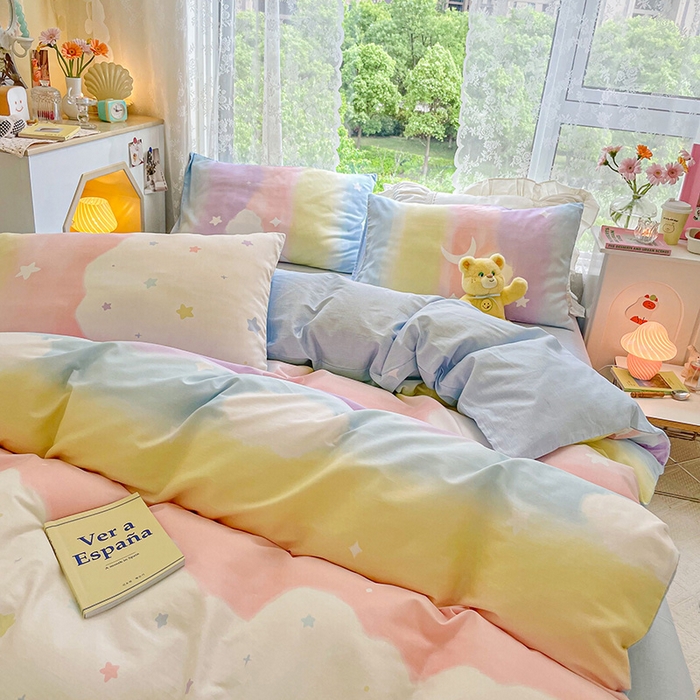 91家纺网 家纺一手货源 找家纺 琪格格纺织 2025新款全棉纯棉13372小清新四件套 彩霞